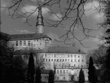 Widok Zamku Weesenstein sfotografowanego z ogrodu zimowego w 1946 r., zdjęcie: archiwum Zamku Weesenstein