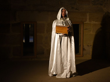 Sängerin in weißem Gewand mit einem indischen Instrument