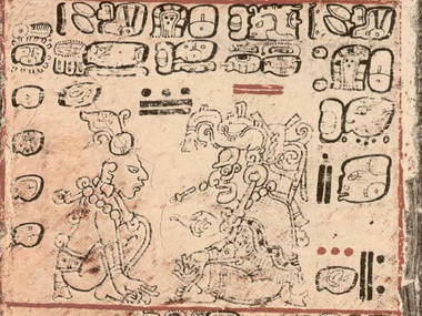 Kodeks Majów (Codex Dresdensis, 1200/50, kora figowca, 3,56 m, fragment), zdjęcie: Saksońska Biblioteka Krajowa – Biblioteka Państwowa i Uniwersytecka w Dreźnie