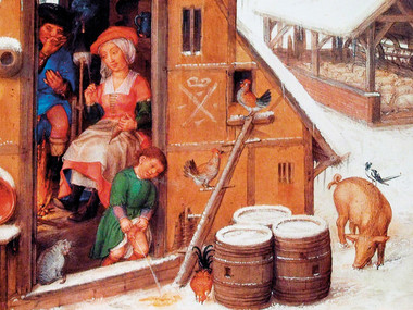 Monatsblatt „Februar“ von Gerard Horenbout aus dem Brevarium Grimani, Buchmalerei, 1510-1520, www.wikipedia.org