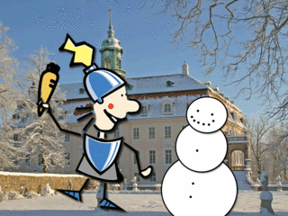 Ritter klaut Schneemann die Nase im Schlosspark Lichtenwalde Ritter klaut Schneemann die Nase im Schlosspark Lichtenwalde